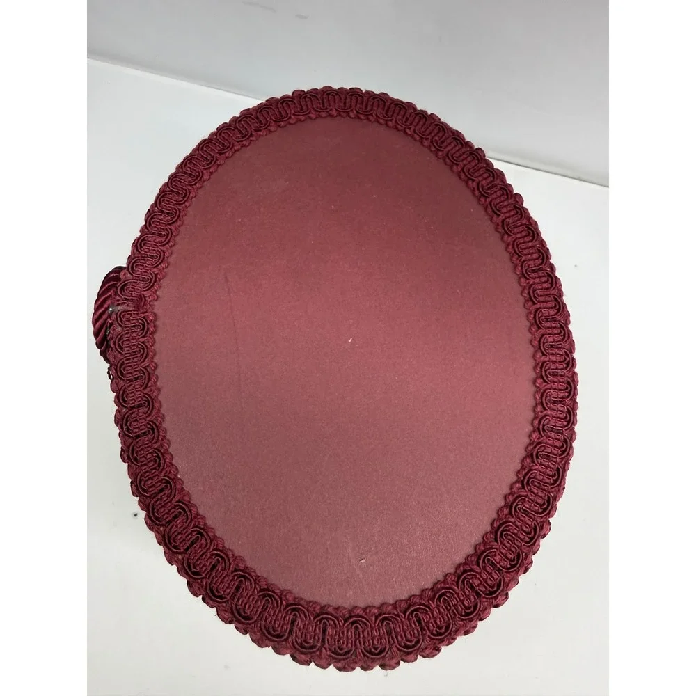 Vintage Glynda Turley 1993 Fruit Motif Decorative Hat Box Burgundy Tassel Oval